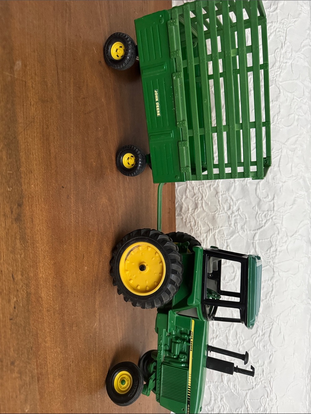 John Deere Green and Yellow Toy Tractor with Green Trailer